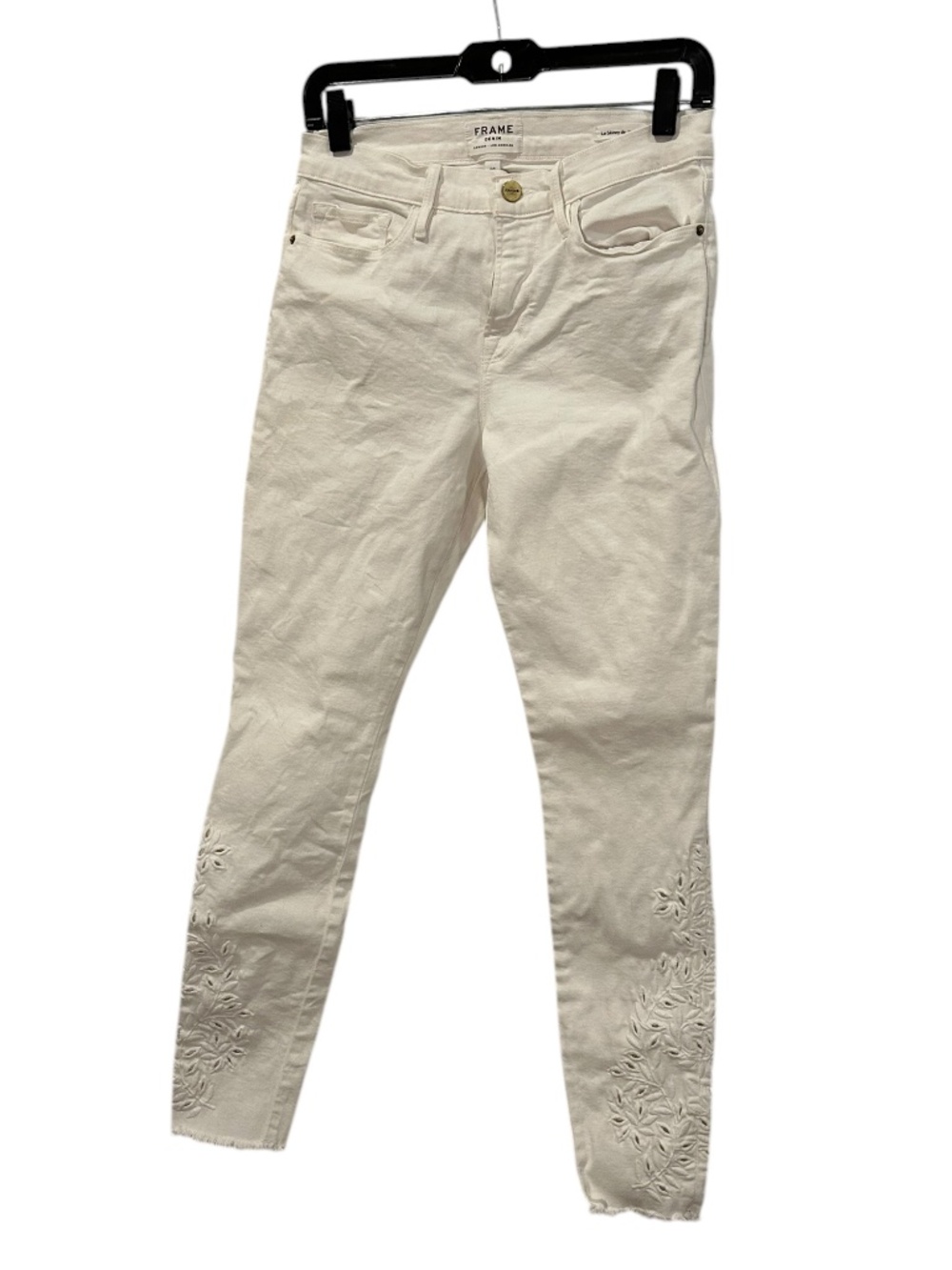 FRAME denim white jeans broderie anglaise calves pants 28